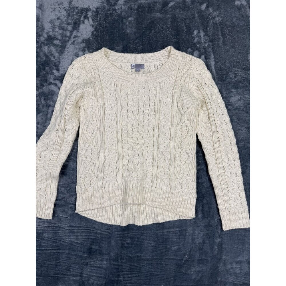 JCP Wool Blend Womens Medium Sweater Cable Knit Cream Pullover